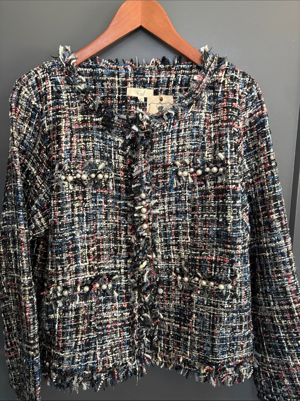 easel Multi-Color Tweed Pearl-Trim Jacket